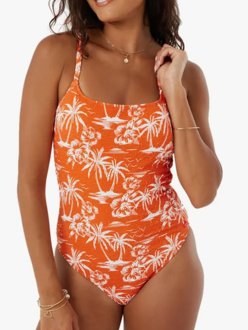 NWT Roxy Vacay Vibes Scoop Low Back Tropical Floral Print One Piece Bathing Suit